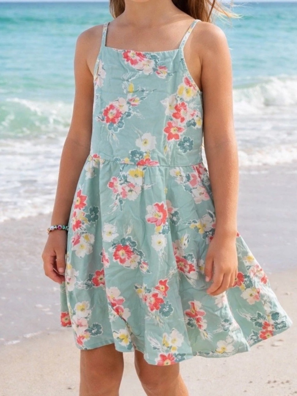 Polo Ralph Lauren Sage Green Floral Print Button Back Dress Size 4/4T